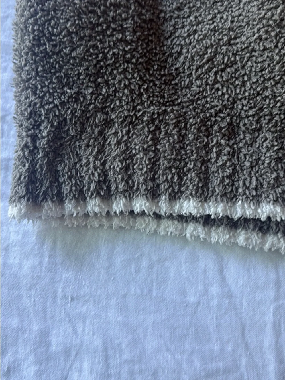 Barefoot Dreams cozy chic grey blanket with white trim